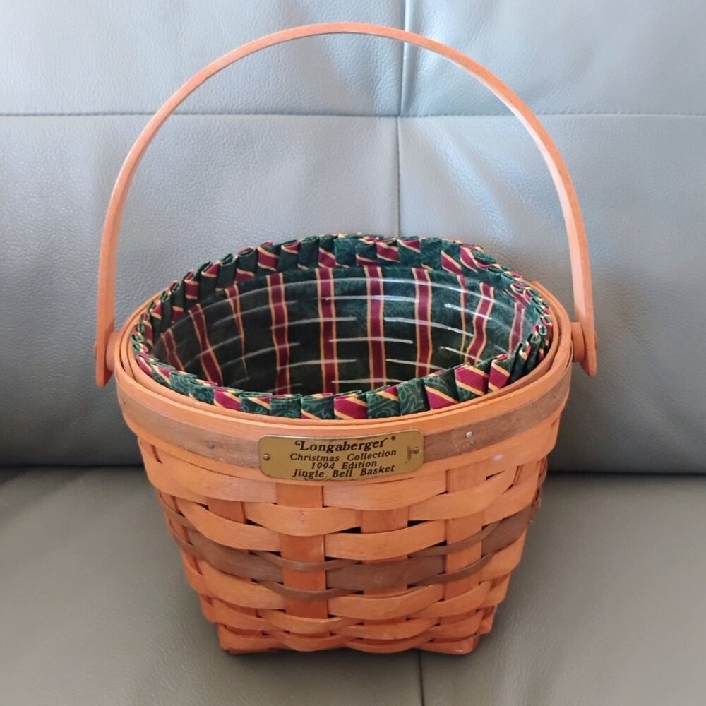 Longaberger Christmas 1994 Jingle Bell Basket Imperial Stripe Liner & Protector